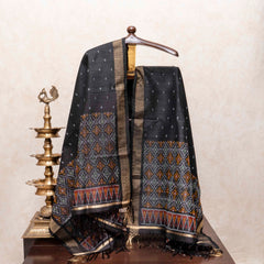 Black Pochampally Ikkat Silk Splendor