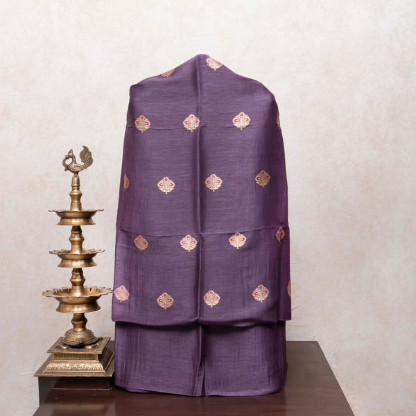Handloom Purple Linen Silk Suit With Kadwa Weave