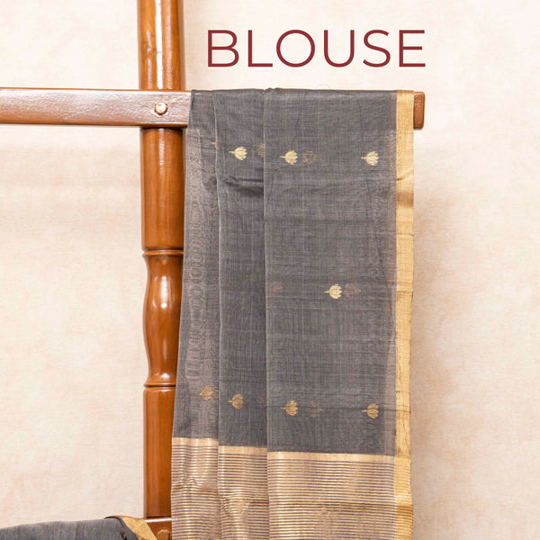 Handloom Chanderi Saree With Lotus Motif & Zari Border