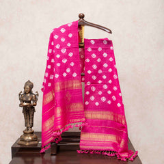 Handwoven Woollen Bandhini Pink Stole