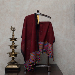 Maroon Handlwoven Woollen Stole From Kutch