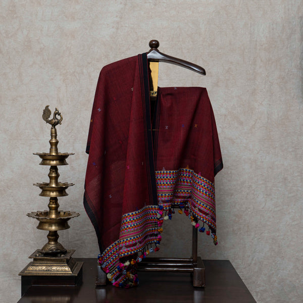 Maroon Handlwoven Woollen Stole From Kutch