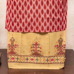 Handloom Cotton Ikkat Kurta Fabric With Natural Dye & Handloom Kala Cotton Bottom Fabric With Soof Embroidery