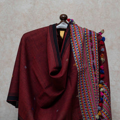 Maroon Handlwoven Woollen Stole From Kutch