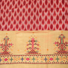 Handloom Cotton Ikkat Kurta Fabric With Natural Dye & Handloom Kala Cotton Bottom Fabric With Soof Embroidery
