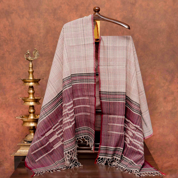 Handloom Cotton Multicolour Check Kurta Bottom Fabric & Handloom Cotton Multicolour Check Dupatta