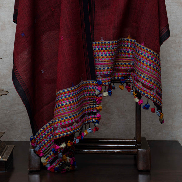 Maroon Handlwoven Woollen Stole From Kutch