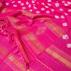 Handwoven Woollen Bandhini Pink Stole
