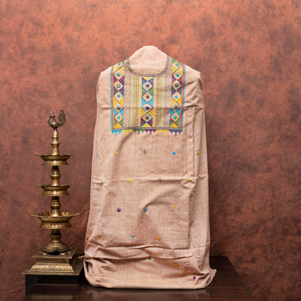 Handloom Khadi Cotton Hand Embroidery Kurta & Bottom Fabric