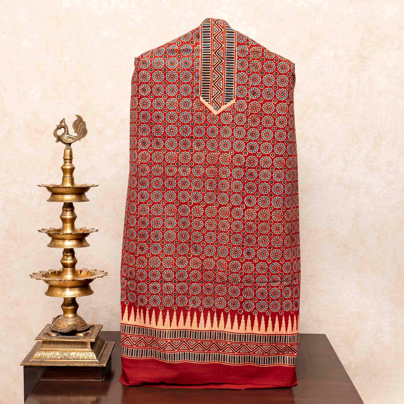 Ajrakh Hand Block Cotton Suit Set with Kota Doria Dupatta