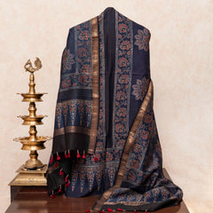 Hand Block Chanderi Ajrakh Kurta Fabric & Hand Block Chanderi Ajrakh Dupatta