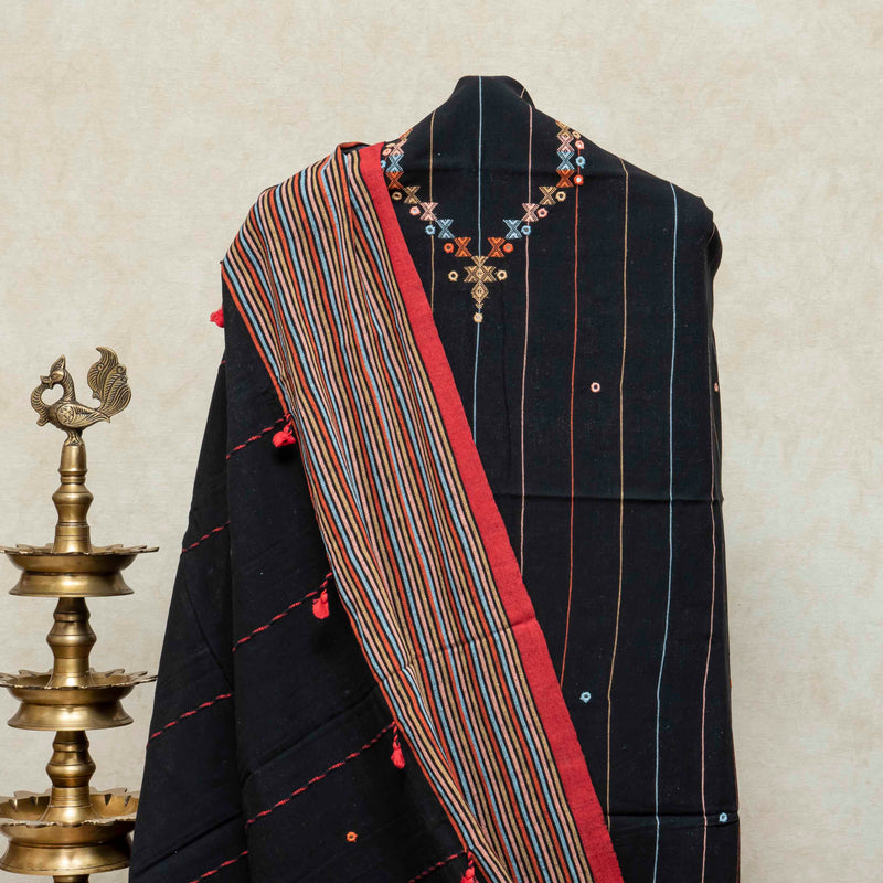 Handloom Kala Cotton Suit Set with Mirror Work