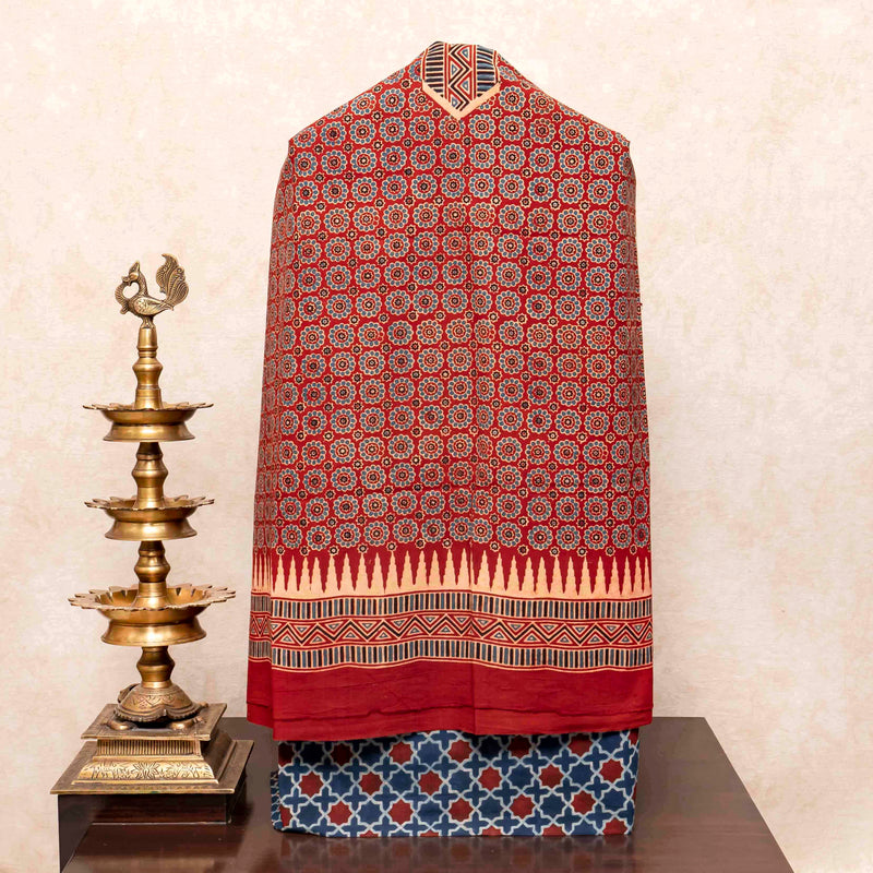Ajrakh Hand Block Cotton Suit Set with Kota Doria Dupatta