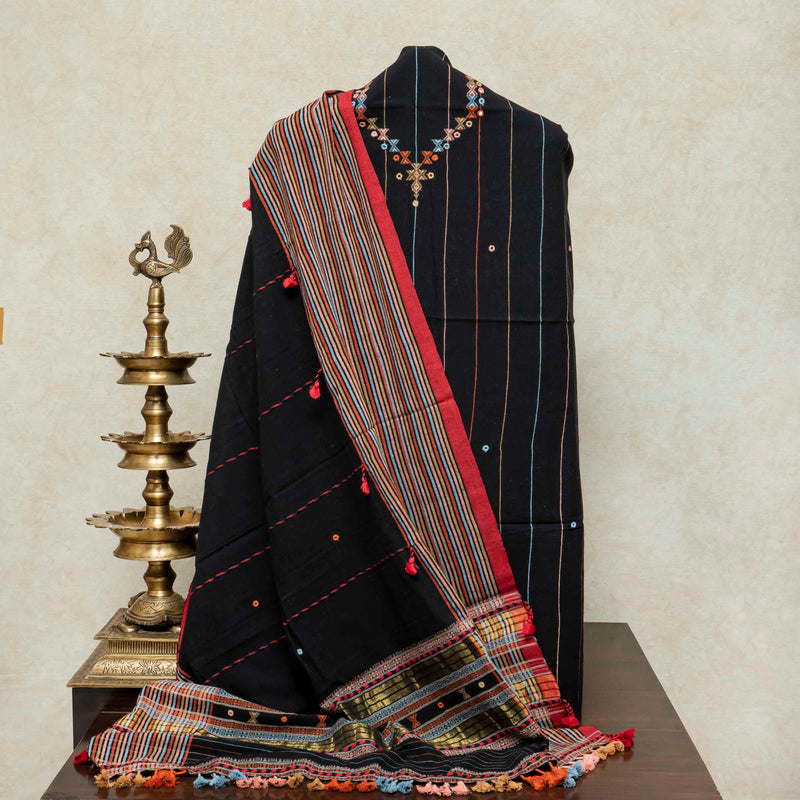 Handloom Kala Cotton Suit Set with Mirror Work