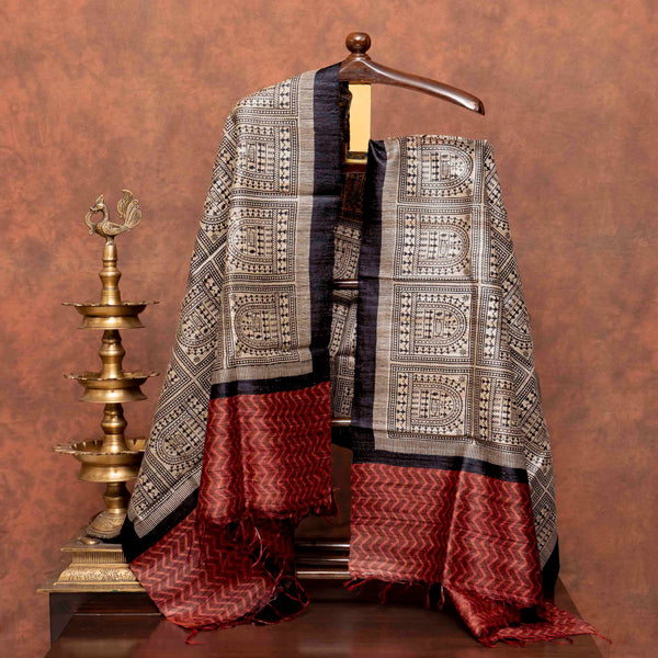 Handloom Tussar Silk Kurta, Bottom Fabric & Handloom Tussar Silk Dupatta