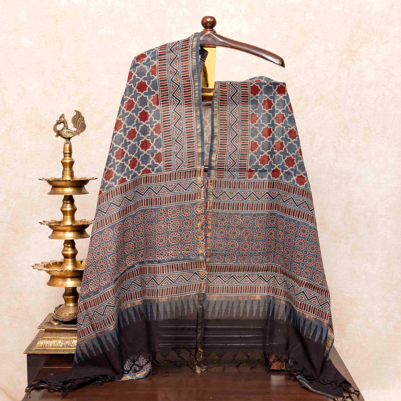 Ajrakh Hand Block Cotton Suit Set with Kota Doria Dupatta
