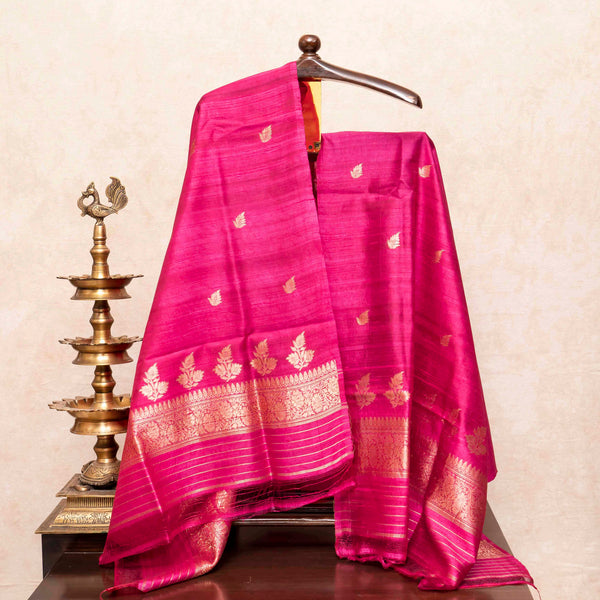 Handloom Raw Silk Kurta Fabric With Kadwa Weave, Handloom Raw Silk Bottom Fabric With Kadwa Weave & Handloom Raw Silk Dupatta With Kadwa Weave