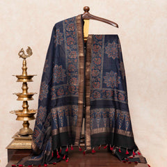 Hand Block Chanderi Ajrakh Kurta Fabric & Hand Block Chanderi Ajrakh Dupatta