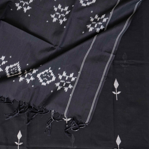 Handloom Cotton Jamdani Kurta, Bottom Fabric & Handloom Cotton Ikkat Dupatta