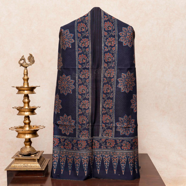 Hand Block Chanderi Ajrakh Kurta Fabric & Hand Block Chanderi Ajrakh Dupatta
