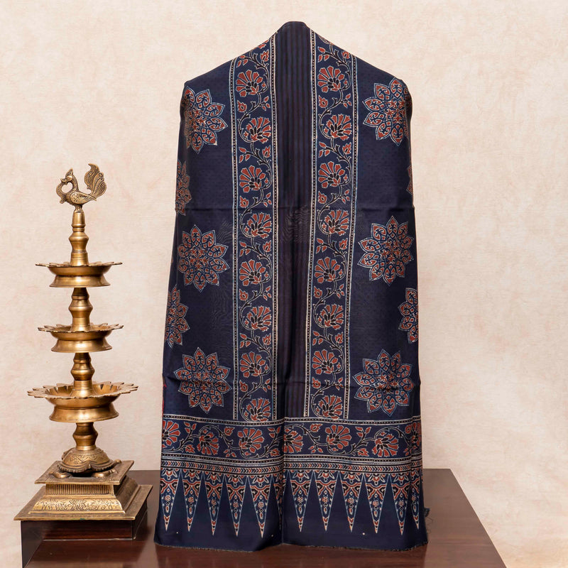 Hand Block Chanderi Ajrakh Kurta Fabric & Hand Block Chanderi Ajrakh Dupatta