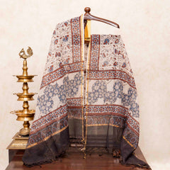 Hand Block Ajrakh Cotton Kurta Fabric, Bottom Fabric & Hand Block Ajrakh Kota Doria Dupatta