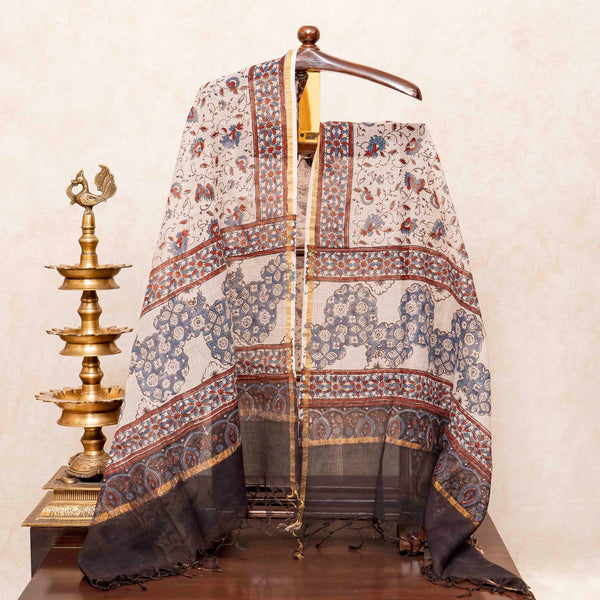 Hand Block Ajrakh Cotton Kurta Fabric, Bottom Fabric & Hand Block Ajrakh Kota Doria Dupatta