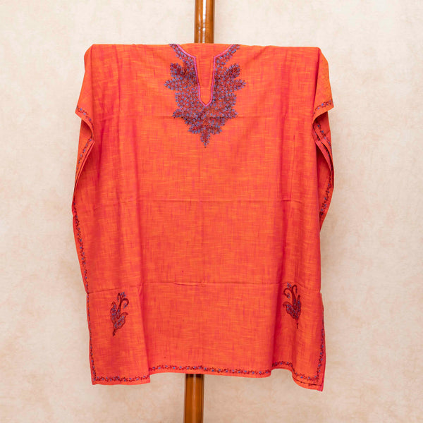 Handloom Mangalgiri Cotton Kaftan With Kashmiri Hand Embroidery (Free size)