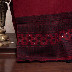 Handwoven Woollen Maroon Shawl With Mirror Work