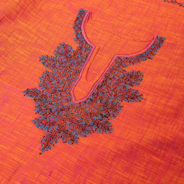 Handloom Mangalgiri Cotton Kaftan With Kashmiri Hand Embroidery (Free size)