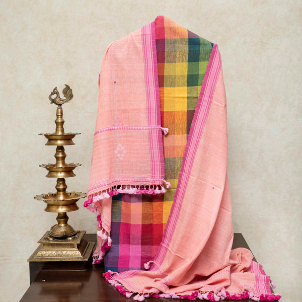 Handloom Kala Cotton Multicolour Check Kurta Fabric with Dupatta