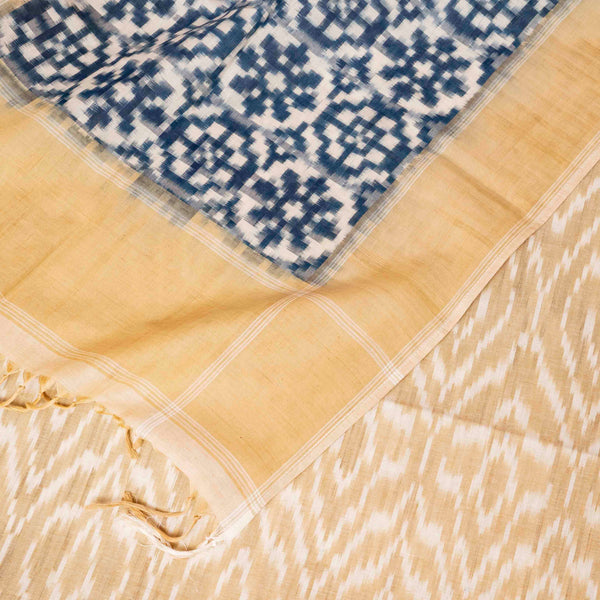 Handloom Cotton Ikkat Kurta, Bottom Fabric In Natural Dye & Handloom Natural Dye Cotton Ikkat Stole