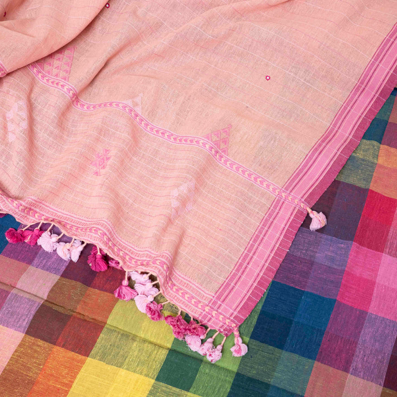 Handloom Kala Cotton Multicolour Check Kurta Fabric with Dupatta
