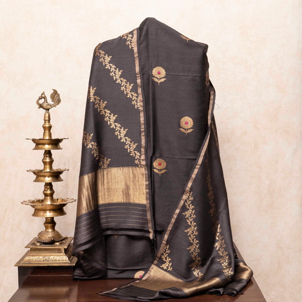 Handloom Muga Silk Kurta, Bottom Fabric With Kadwa Weave & Handloom Muga Silk Dupatta With Kadwa Weave
