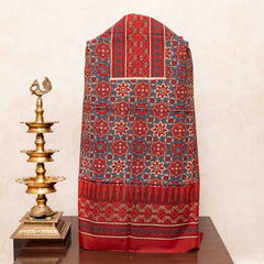 Hand Block Ajrakh Cotton Kurta Fabric, Bottom Fabric & Hand Block Ajrakh Kota Doria Dupatta