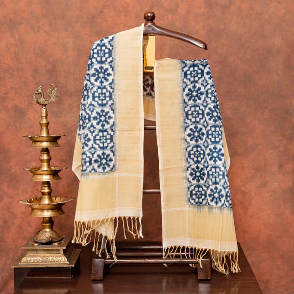 Handloom Cotton Ikkat Kurta, Bottom Fabric In Natural Dye & Handloom Natural Dye Cotton Ikkat Stole