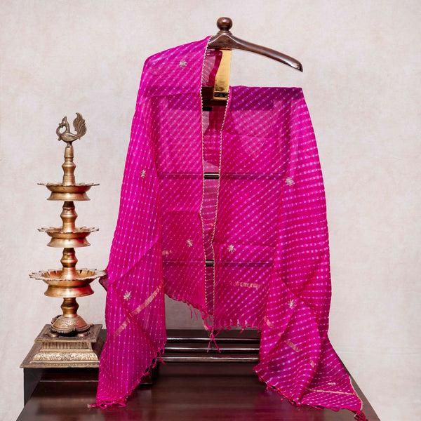 Hand Tie - Dye Kota Silk Kurta Fabric With Zari Hand Embroidery & Zari Hand Embroidery Dupatta
