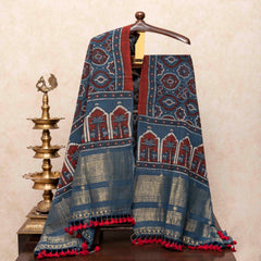 Handloom Kala Cotton Ajrakh Hand Block Kurta & Dupatta Fabric