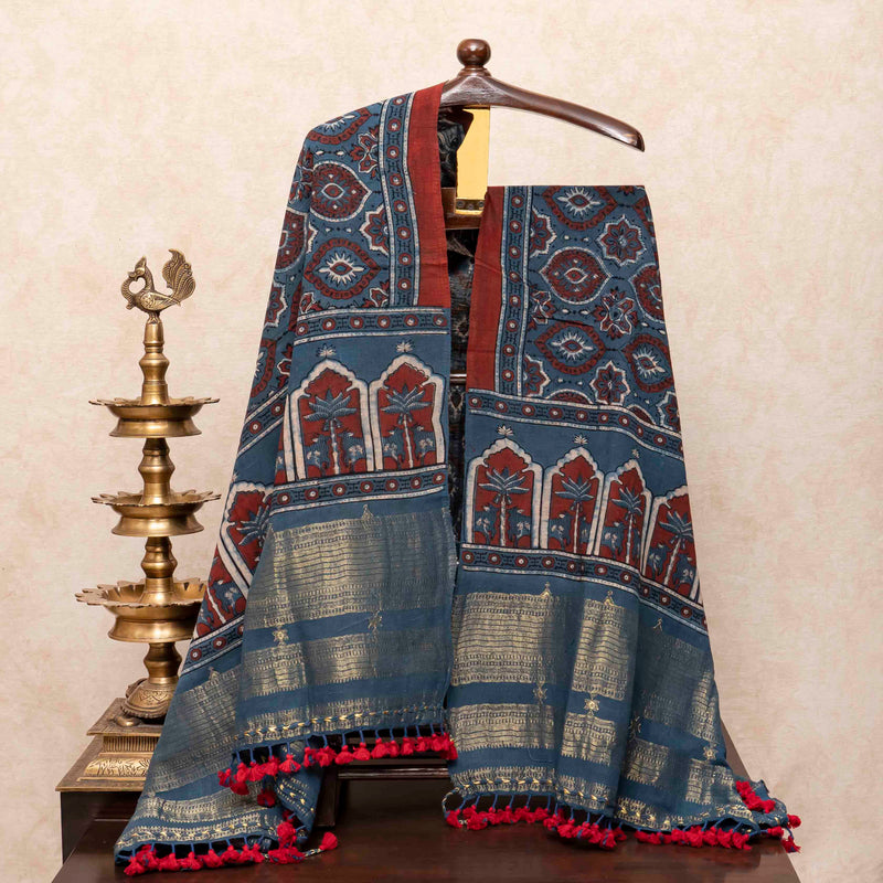 Handloom Kala Cotton Ajrakh Hand Block Kurta & Dupatta Fabric
