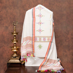 Handloom Kala Cotton Suit Set with Mirror Work – Kurta, Bottom & Dupatta