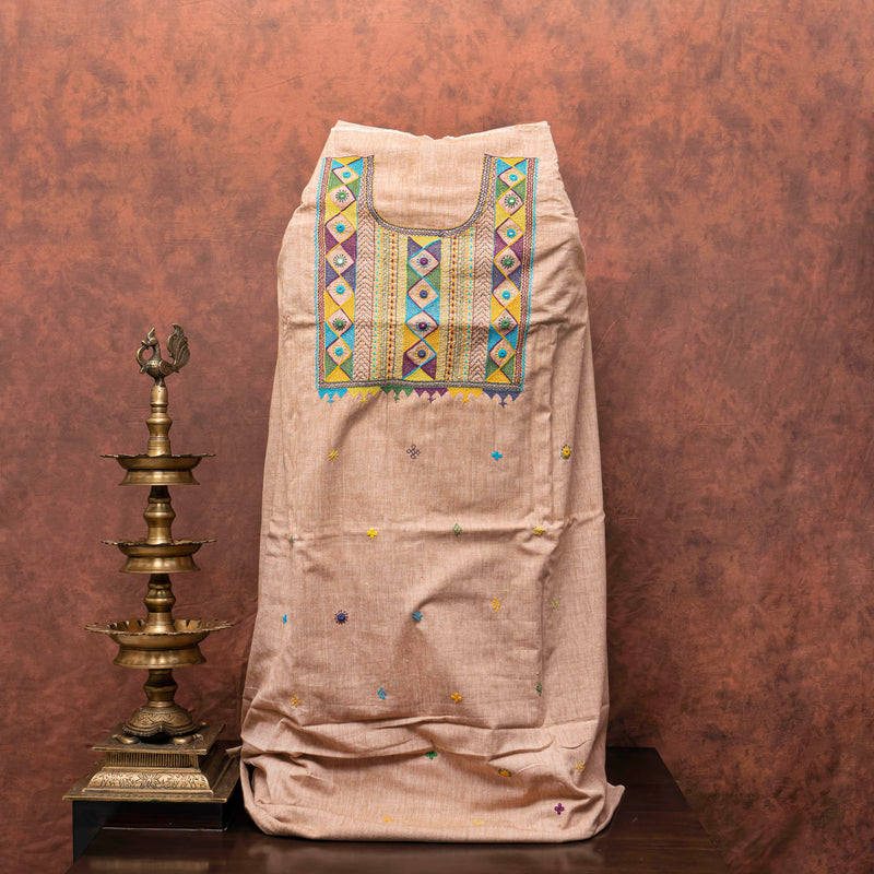 Handloom Khadi Cotton Hand Embroidery Kurta & Bottom Fabric