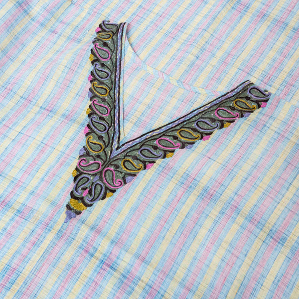 Handloom Mangalgiri Cotton Kaftan With Kashmiri Hand Embroidery (Free size)
