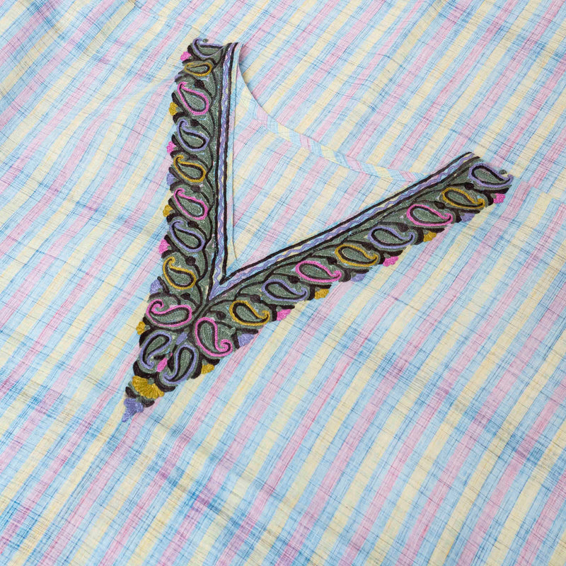 Handloom Mangalgiri Cotton Kaftan With Kashmiri Hand Embroidery (Free size)