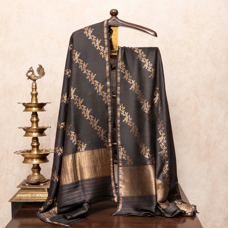 Handloom Muga Silk Kurta, Bottom Fabric With Kadwa Weave & Handloom Muga Silk Dupatta With Kadwa Weave