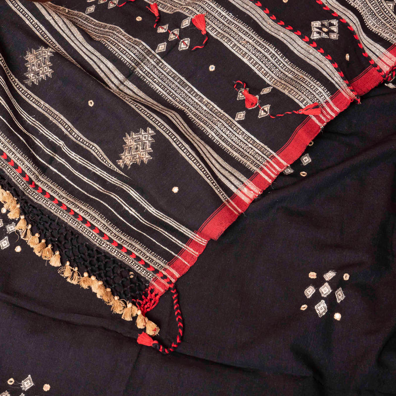 Handloom Kala Cotton Designer Saree With Tussar Weave & Kala Cotton Blouse Piece
