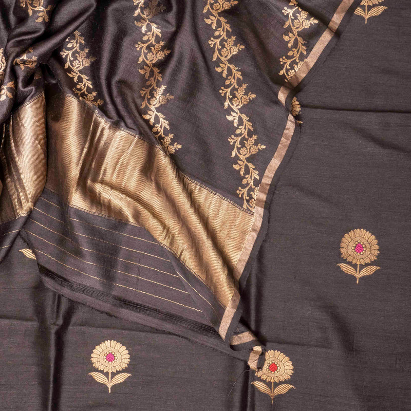 Handloom Muga Silk Kurta, Bottom Fabric With Kadwa Weave & Handloom Muga Silk Dupatta With Kadwa Weave