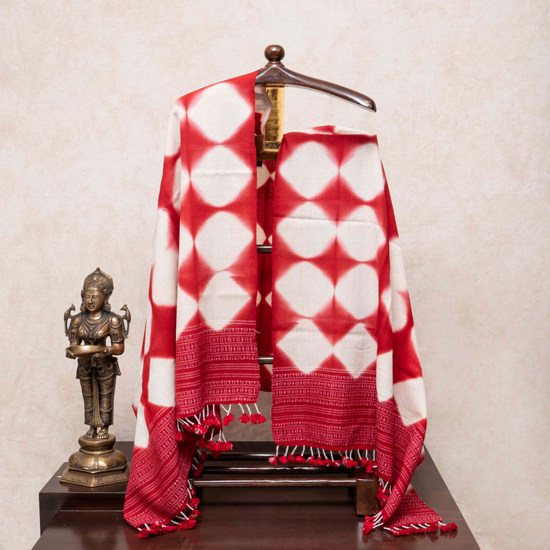 Handwoven Woollen Red Shawl With Clamp Dying