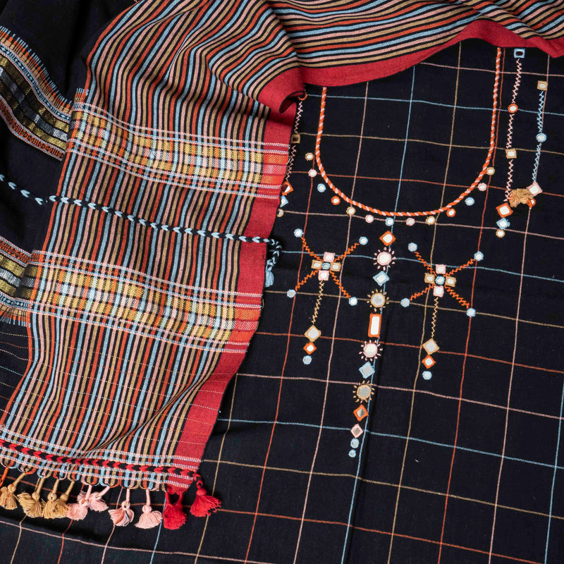 Handloom Kala Cotton Suit Set with Mirror Work