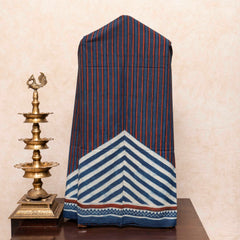 Hand Block Cotton Ajrakh Fabric & Handloom Kala Cotton Bottom Fabric With Soof Embroidery