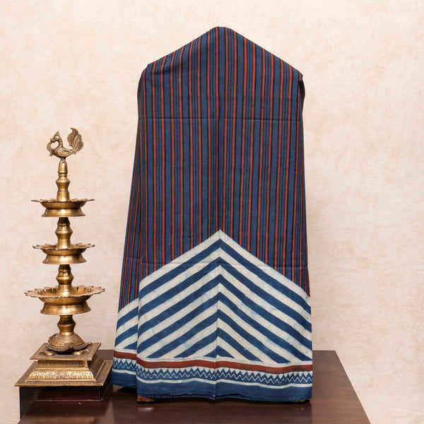 Hand Block Cotton Ajrakh Fabric & Handloom Kala Cotton Bottom Fabric With Soof Embroidery